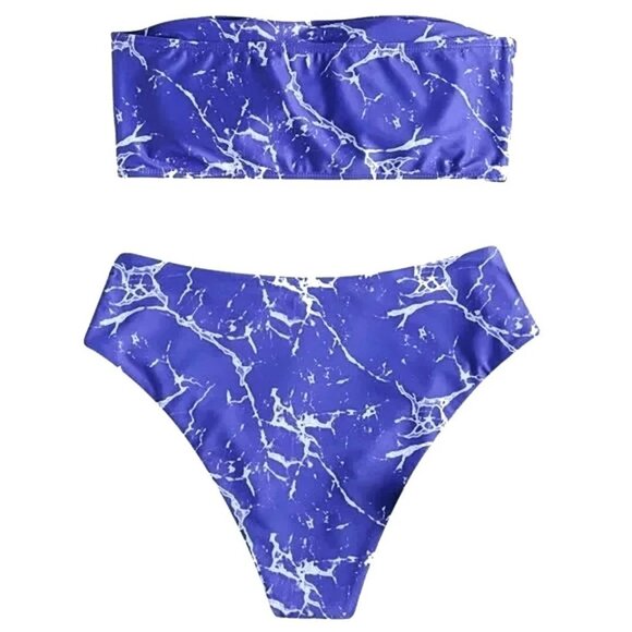 ZAFUL Marble Slate Tie Dye Bandeau Bikini Set Strapless Two-Piece Swimwear - Picture 2 of 4